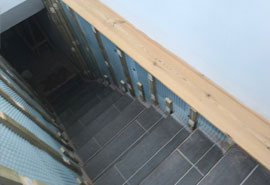 Cellar staircase, bat toned, tanked, foil back plaster board and skimmed in stowmarket, Suffolk