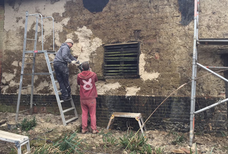 New lime plaster for Suffolk barn